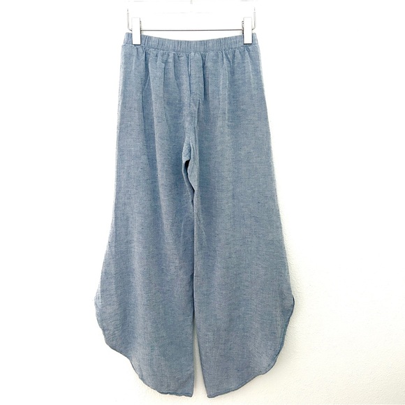 DREW Whitney Tulip Linen Pants Slit Wide Leg Festival Blue Size Petite Small SP - Picture 7 of 12
